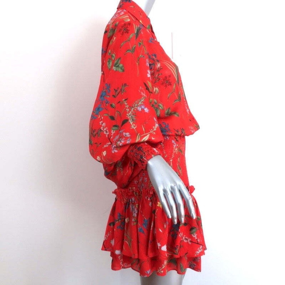 Alexis Mini Dress Rianna Red Floral Print Smocked Satin Size Extra Small - Picture 4 of 7